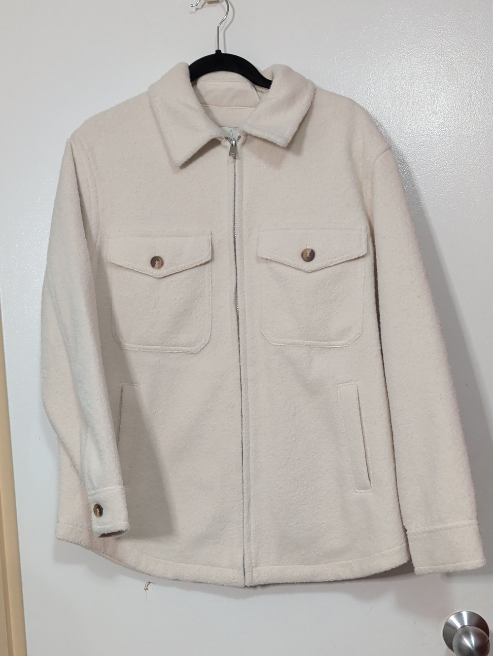 Joie Cream Zip-Front Shirt Jacket Medium 21"